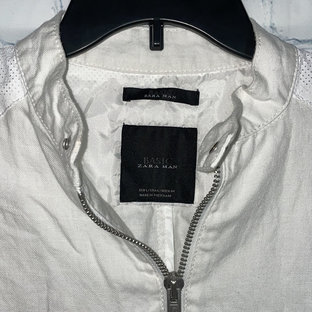Zara Mens Basic Bomber Jacket White - image 4